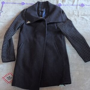 Zara Black Trench Coat with Polka Dot Sleeves
